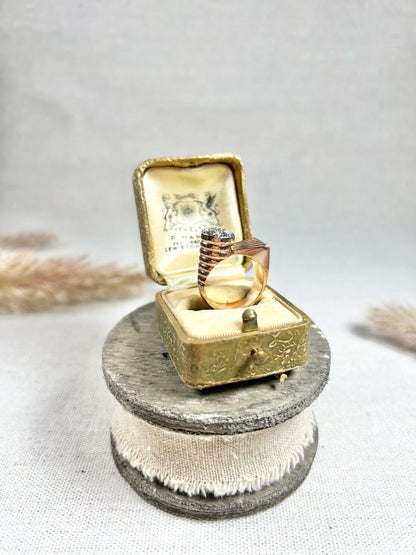 Vintage 18 Carat Rose Gold Diamond Bombé and Fan Cocktail Ring, Circa 1940