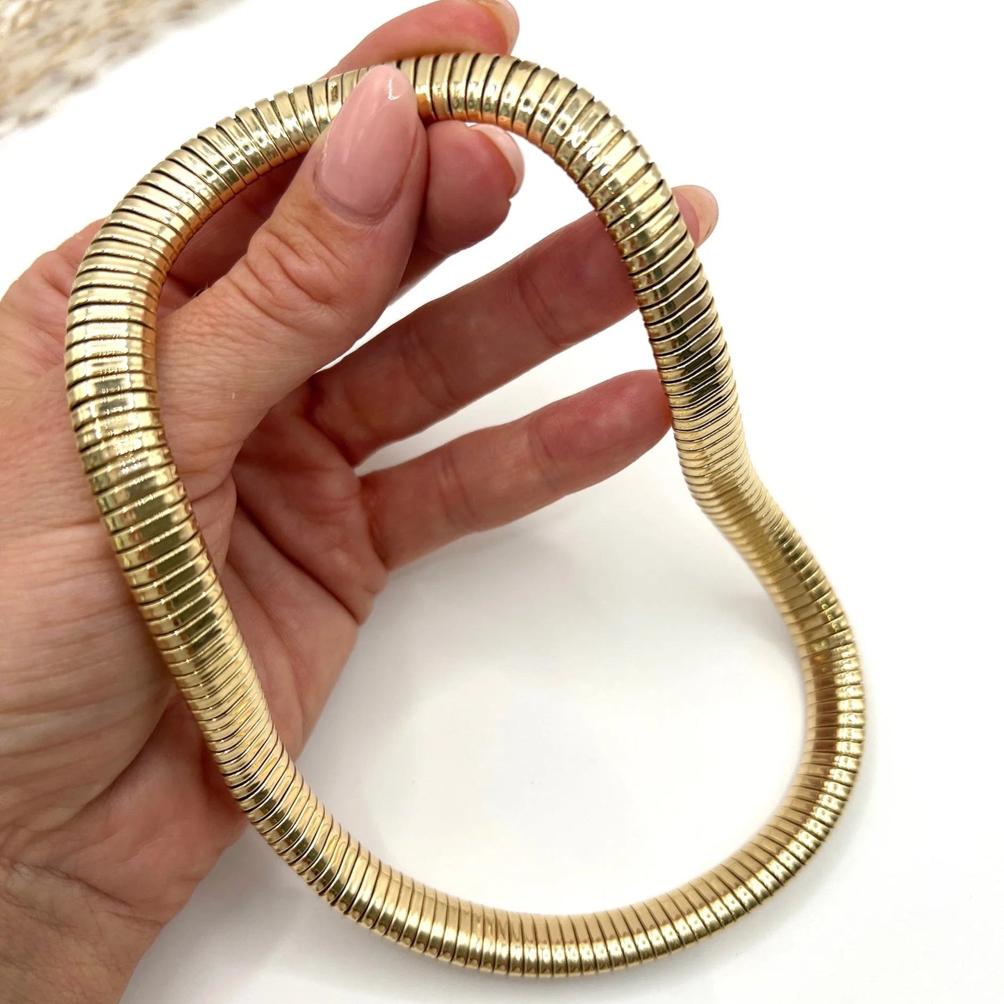 Vintage 9ct Yellow Gold Tubogas Collar Necklace, Hallmarked London 1947