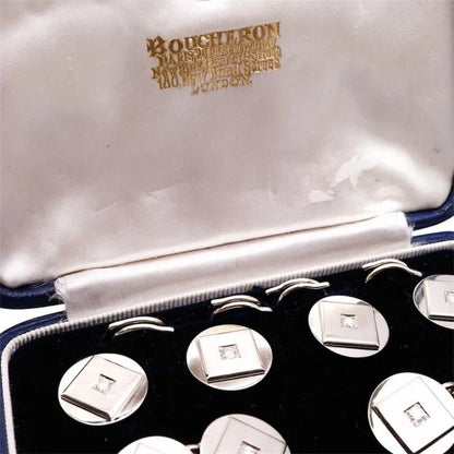 Vintage Boucheron Diamond and Platinum Cufflinks Dress Set