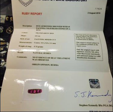 Antique 3.50ct Natural Burma Ruby Five Stone Ring with Certificate