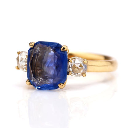 Vintage 2.50ct Sapphire and Rose Cut Diamond Trilogy Ring