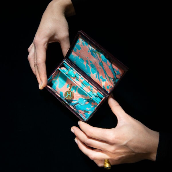 Art Deco Gold Jabot Pin with Turquoise and Diamonds