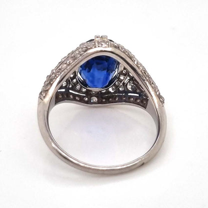 Late Art Deco 5.13ct Oval Sapphire and Diamond Cluster Bombe Cocktail Ring in Platinum
