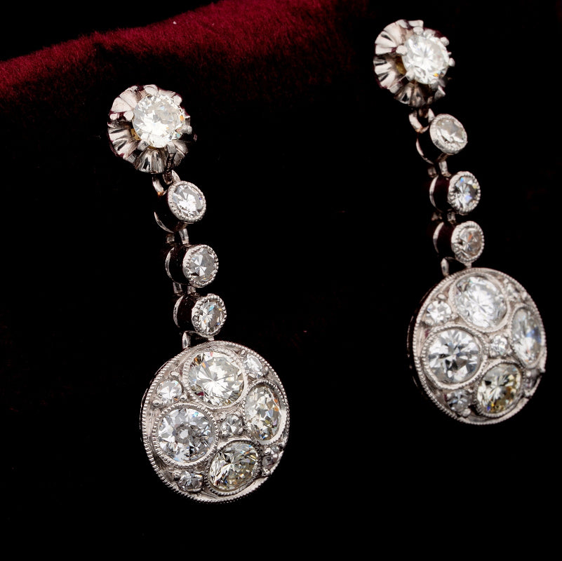 Antique Art Deco Old Cut Diamond Drop Earrings, 2.40 carat total