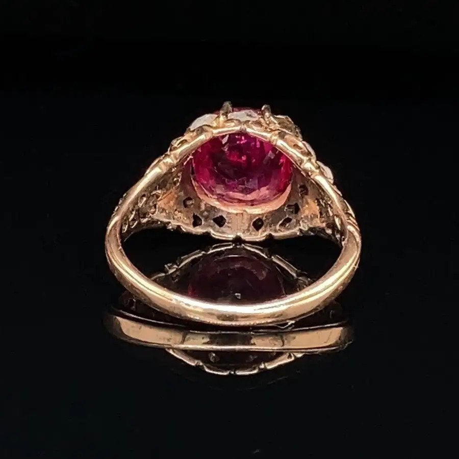 Antique Georgian Certified Natural Unheated 3.34ct Burma Ruby and Old Cut Diamond Ring