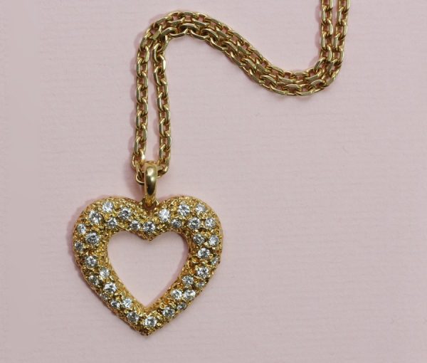 Cartier Diamond Set Open Heart ‘Sirene’ Pendant and Chain, Signed