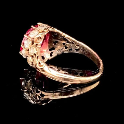 Antique Georgian Certified Natural Unheated 3.34ct Burma Ruby and Old Cut Diamond Ring