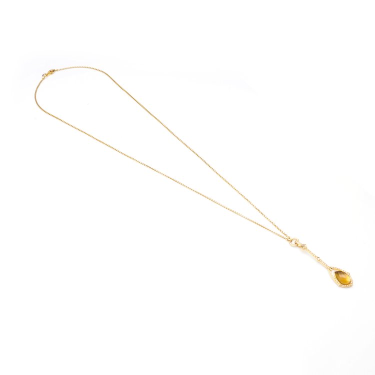 Stephen Webster Crystal Haze Collection Necklace; featuring a luminous Citrine and mother of pearl doublet surrounded by a halo of 0.78cts pave set diamonds, on an 18ct yellow gold chain with a secure hidden box clasp. Made in England, London, Circa 2007