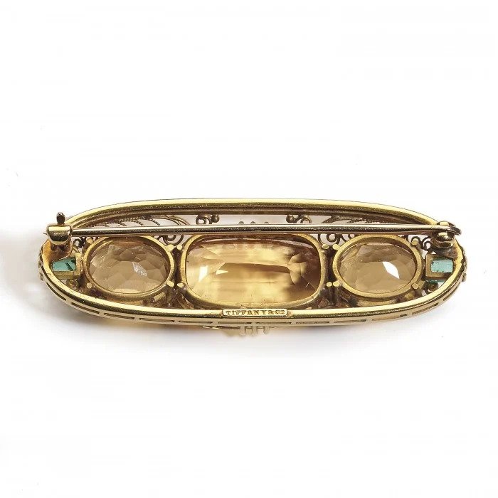 Antique Tiffany and Co Imperial Topaz and Emerald Brooch