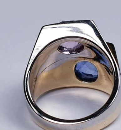 Vintage Toi et Moi Pink and Blue Sapphire Two Tone Ring