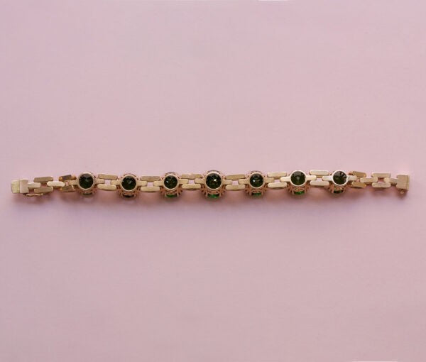 Vintage 24ct Green Tourmaline and Rose Gold Bracelet