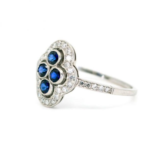 Vintage Sapphire, Diamond and Platinum Plaque Ring, 0.80 carats