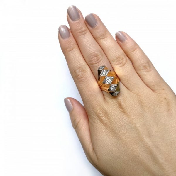 Vintage 1940s Diamond Five Row Fan Cocktail Ring in 18ct Yellow Gold
