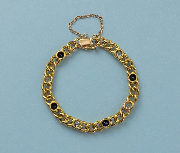 Antique 18ct Gold Curb Link Bracelet with Diamonds and Sapphires