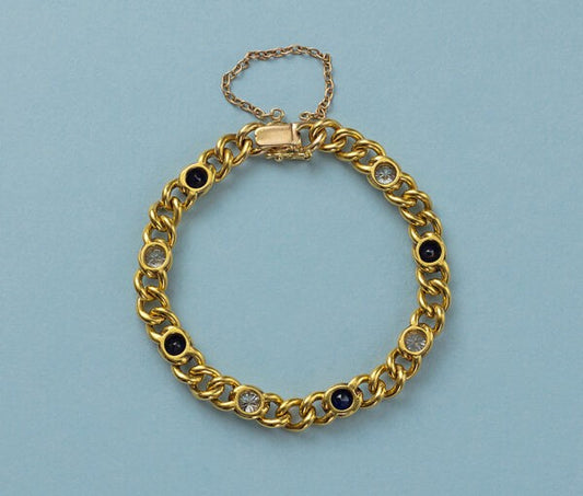 Antique 18ct Gold Curb Link Bracelet with Diamonds and Sapphires