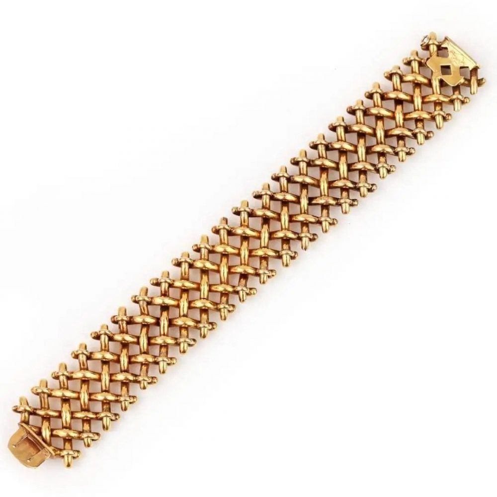 Antique Victorian 18ct Yellow Gold Wide Lattice Bracelet