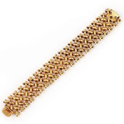 Antique Victorian 18ct Yellow Gold Wide Lattice Bracelet