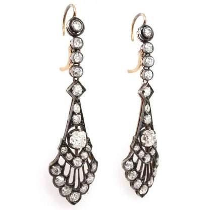 Victorian Antique 6ct Old Mine Cut Diamond Drop Earrings