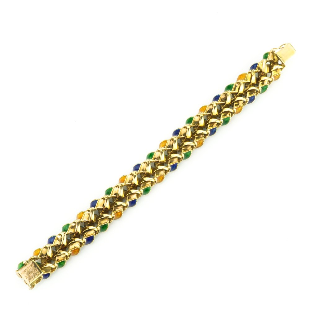Vintage Van Cleef and Arpels 18ct Gold and Enamel Plait Bracelet, Signed and Numbered