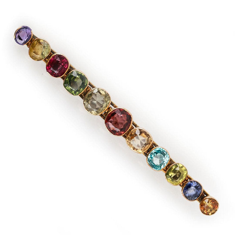 Antique Edwardian Multi Gem Harlequin Bar Brooch
