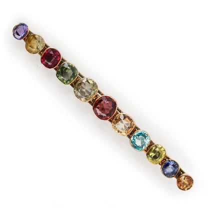 Antique Edwardian Multi Gem Harlequin Bar Brooch