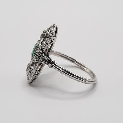 Art Deco Emerald and Diamond Tablet Ring