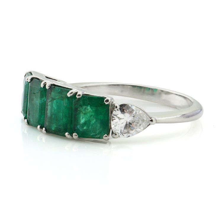 Vintage Chantecler 1.38ct Emerald and Pear Cut Diamond Ring