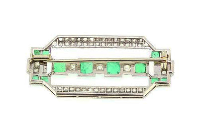 Antique Art Deco Columbian Emerald and Diamond Plaque Brooch