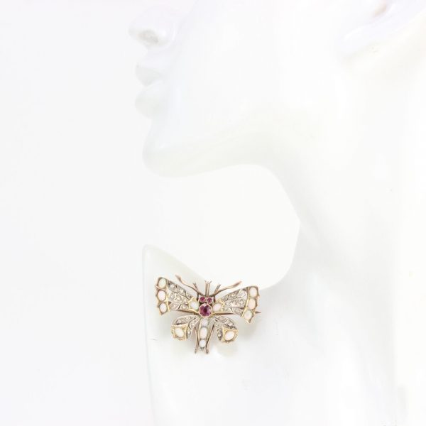 Antique Victorian Butterfly Brooch with Opals, Rubies and Diamonds