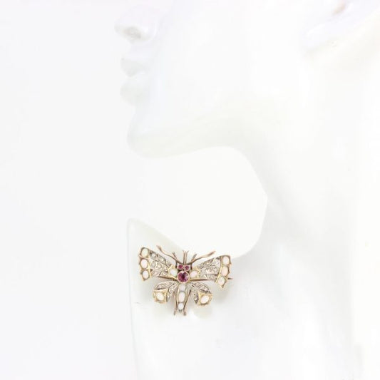 Antique Victorian Butterfly Brooch with Opals, Rubies and Diamonds
