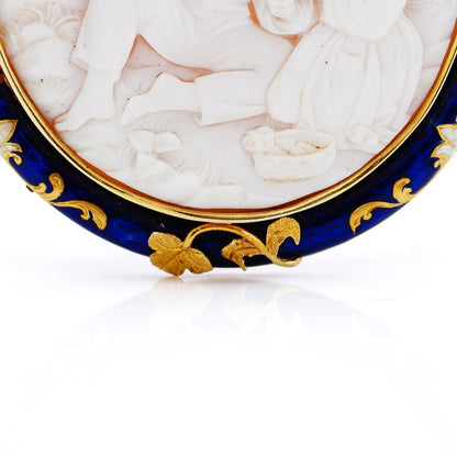 Antique Victorian 15ct Gold Blue Enamel Cameo Brooch