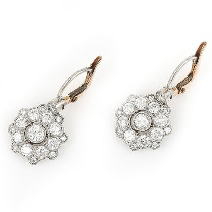 Vintage Antique Style 1.20ct Diamond Flower Cluster Drop Earrings