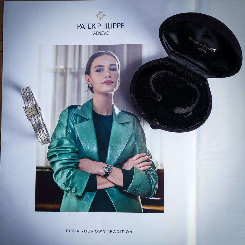 Patek Philippe 18ct White Gold Watch with Square Diamond Bezel