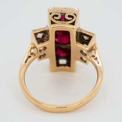 Antique 3.50ct Ruby Trilogy and Old Cut Diamond Tablet Plaque Ring