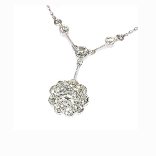 Vintage Art Deco Diamond and Platinum Flower Pendant Necklace, 1.10cts
