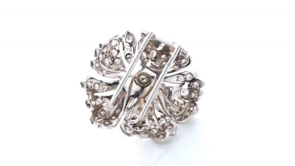 Vintage French Natural Freshwater Pearl and Diamond Flower Brooch, in 18ct white gold, Circa 1970s