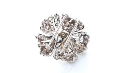 Vintage French Natural Freshwater Pearl and Diamond Flower Brooch, in 18ct white gold, Circa 1970s