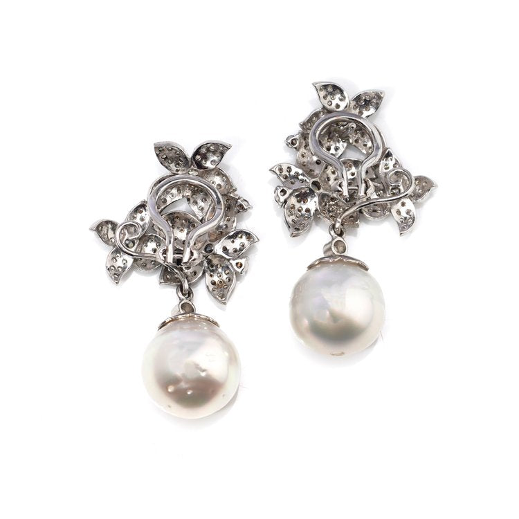 Vintage South Sea Pearl and Diamond Day and Night Earrings