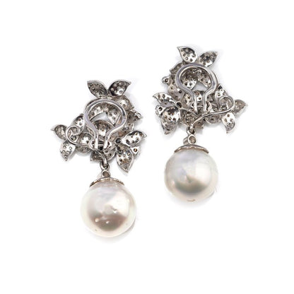 Vintage South Sea Pearl and Diamond Day and Night Earrings