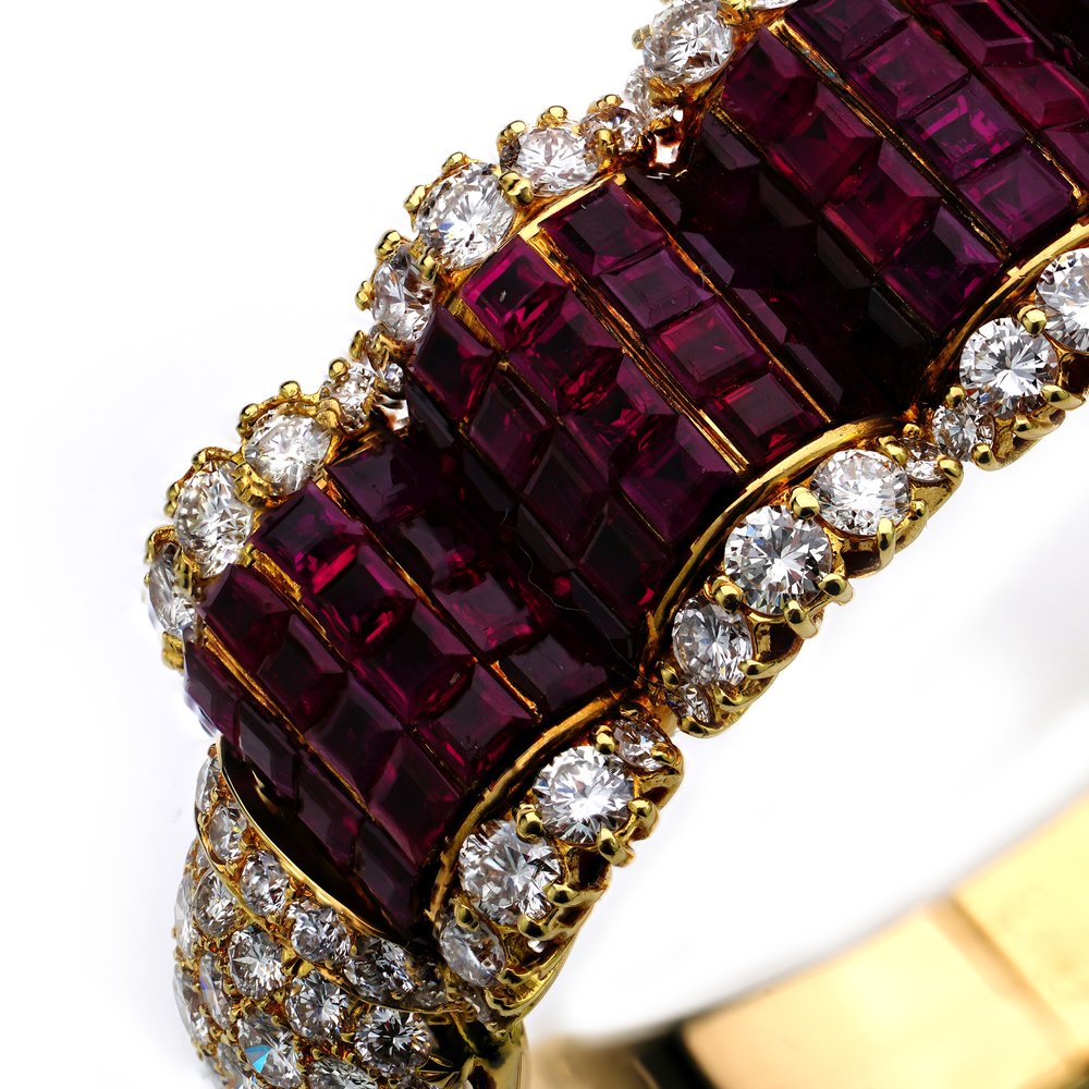 18cts Princess Cut Ruby Bangle with Diamonds