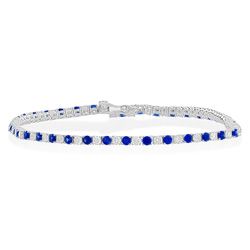 Sapphire and Diamond Line Tennis Bracelet, alternating 1.54cts blue sapphires and 1.39cts sparkling diamonds claw set in 18ct white gold