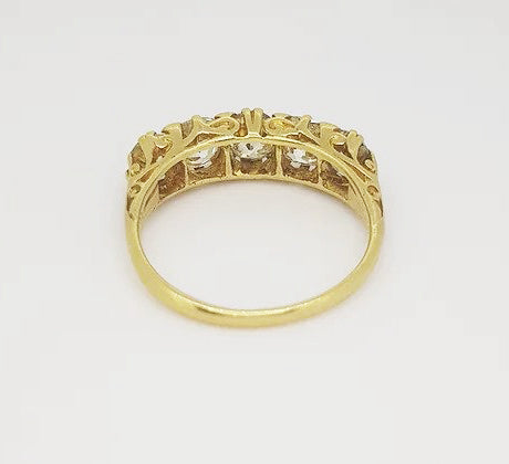 Antique Victorian 2.50ct Old Cut Diamond Five Stone Ring, in 18ct Gold, with carved scrolled mount