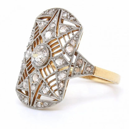 Antique Old Cut and Rose Cut Diamond Star Plaque Ring