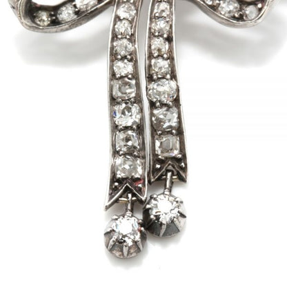 Antique Victorian Old Cut Diamond and Platinum Bow Brooch, 1.44 carat total, Circa 1890s