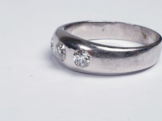 Vintage Old Cut Diamond and Platinum Three Stone Ring, 1.00 carat total