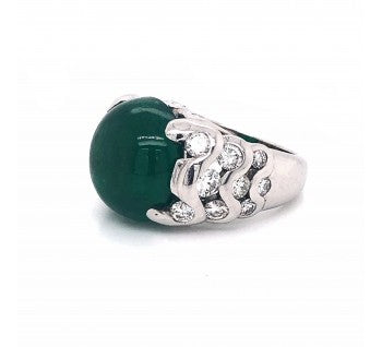 Vintage French 13.00ct Cabochon Emerald and Diamond Cocktail Ring