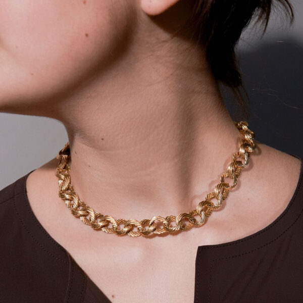 Vintage French 18ct Yellow Gold Fancy Curb Link Collar Necklace