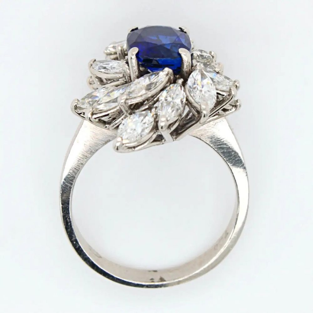 Royal Blue No Heat Burma Sapphire and Diamond Cluster Ring