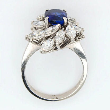 Royal Blue No Heat Burma Sapphire and Diamond Cluster Ring