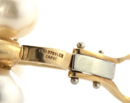 Freshwater Pearl, Diamond and 18ct Gold Earrings, Signed Chantecler